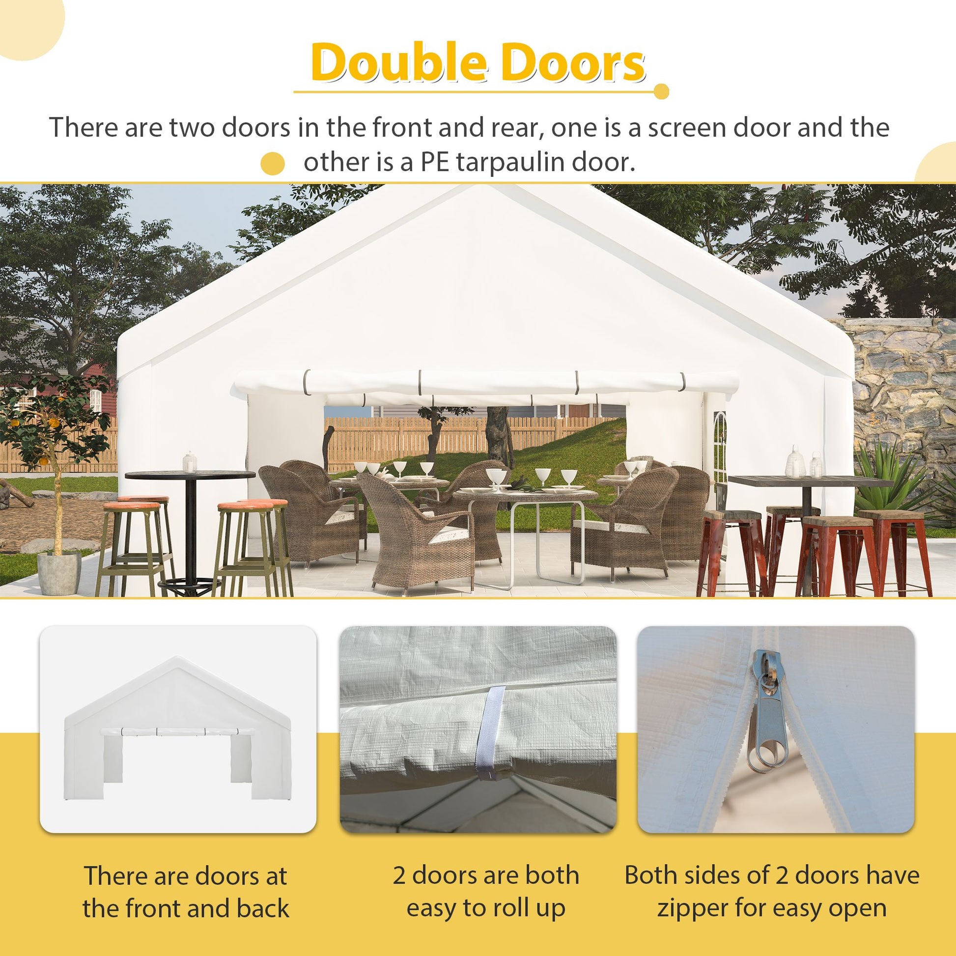 20' x 20' Heavy Duty Party Tent with Sidewalls & Zippered Doors, Outdoor Canopy for Events, Weddings, and Camping