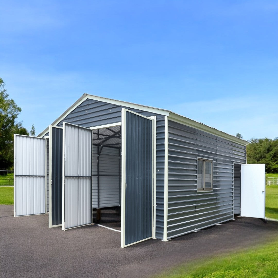 20’ x 20’ Metal Garage Shed, 9' High Double Front Doors, 13' Peak, 400 Sq-Ft TMG-MS2020-2