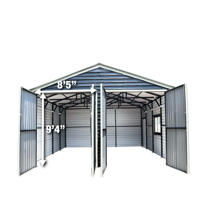20’ x 20’ Metal Garage Shed, 9' High Double Front Doors, 13' Peak, 400 Sq-Ft TMG-MS2020-3