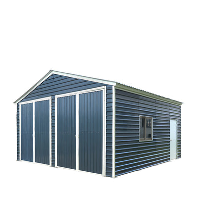 20x20 FT, Metal Garage Shed, 9' High Double Front Doors, 13' Peak, 400 Sq-Ft TMG-MS2020