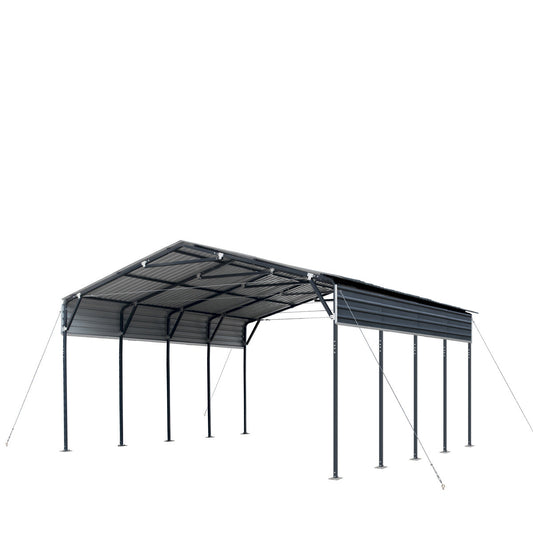 20’ x 20’ Metal Shed Carport, 10’ Open Sidewalls, 400 Sq-Ft, 27 GA Corrugated Panels, TMG-MSC2020-0
