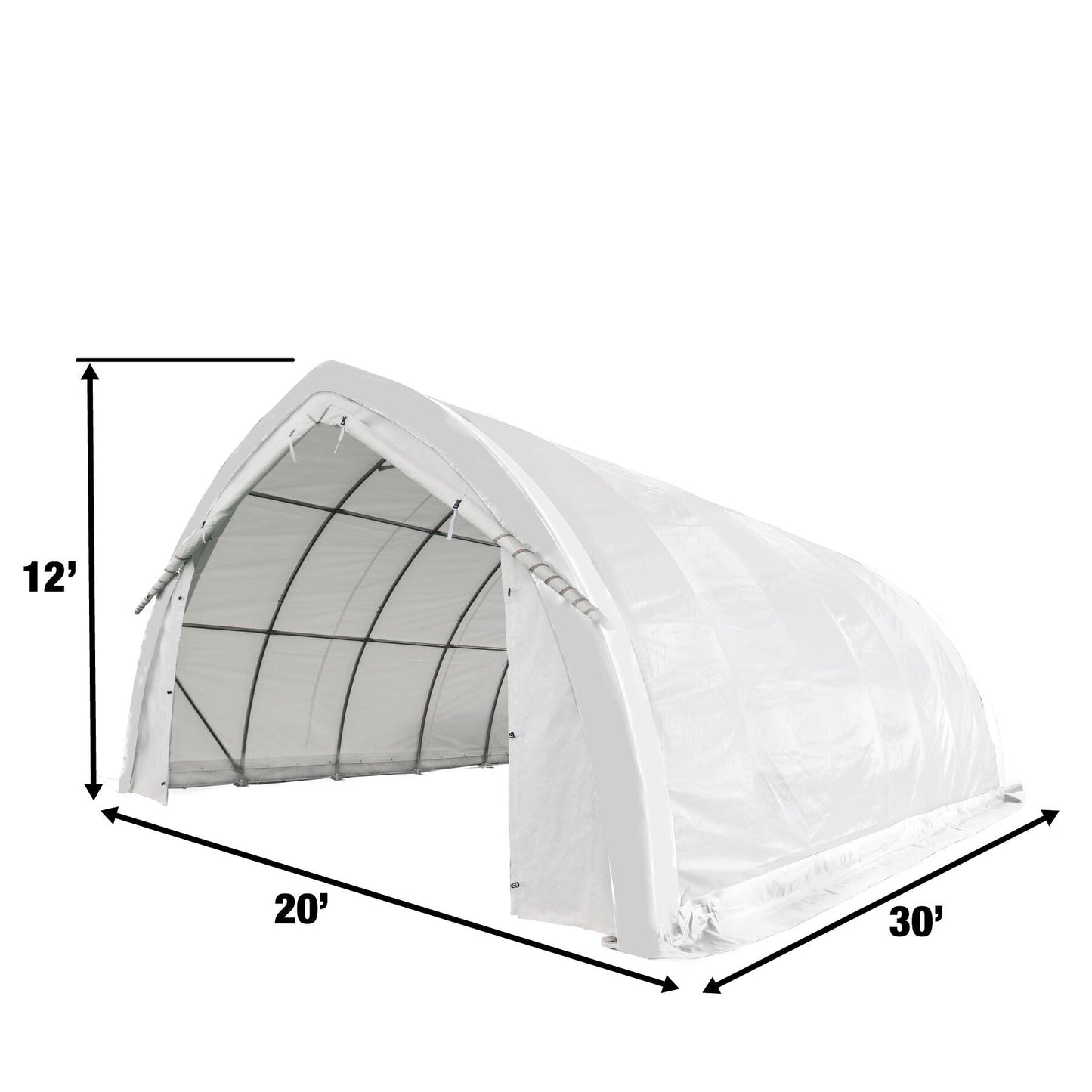20' x 30' Arch Wall Peak Ceiling Storage Shelter with Heavy Duty 17 oz PVC Cover & Drive Through Doors, TMG-ST2031PV(Previously ST2030PV)-2