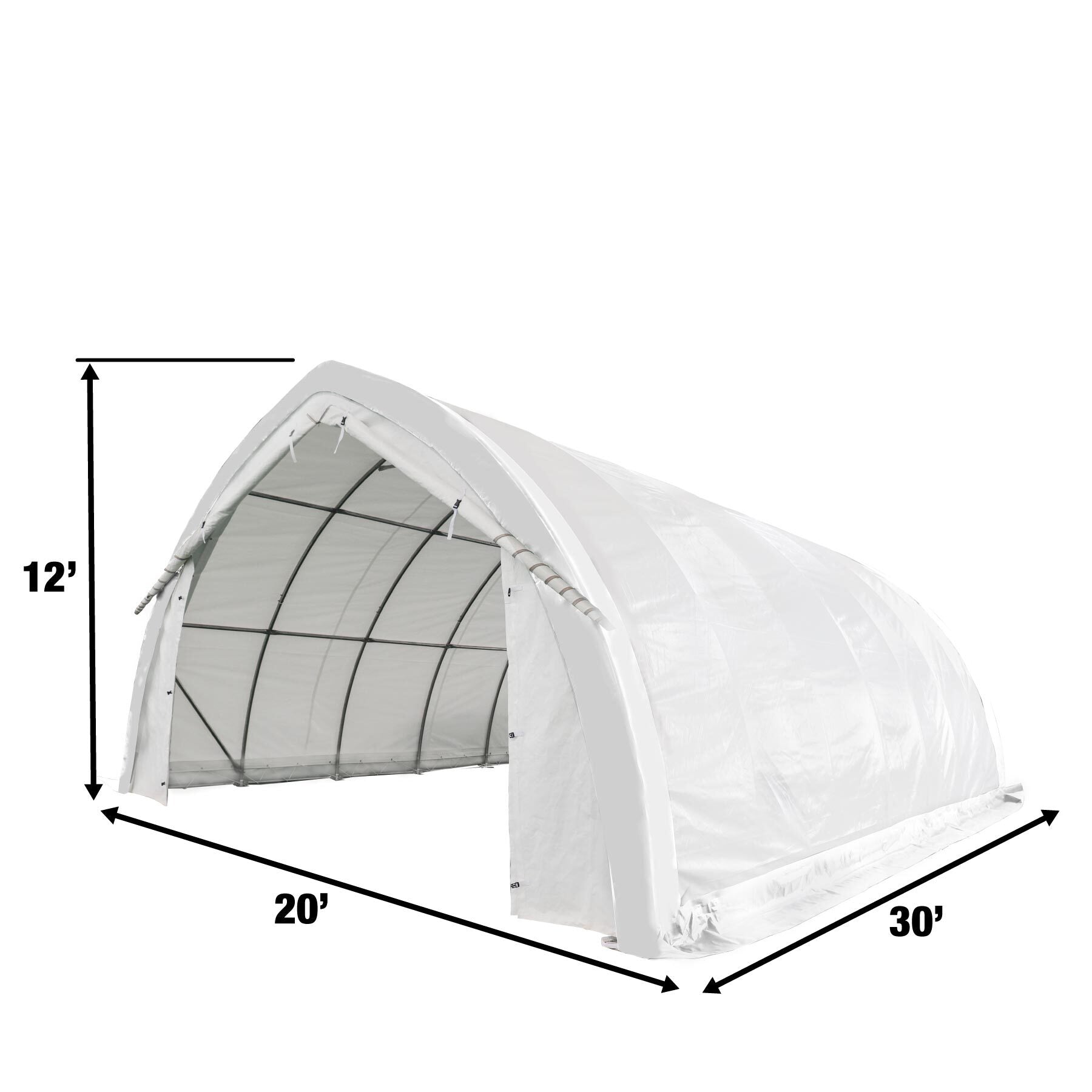 20' x 30' Arch Wall Peak Ceiling Storage Shelter with Heavy Duty 17 oz PVC Cover & Drive Through Doors, TMG-ST2031PV(Previously ST2030PV)-2
