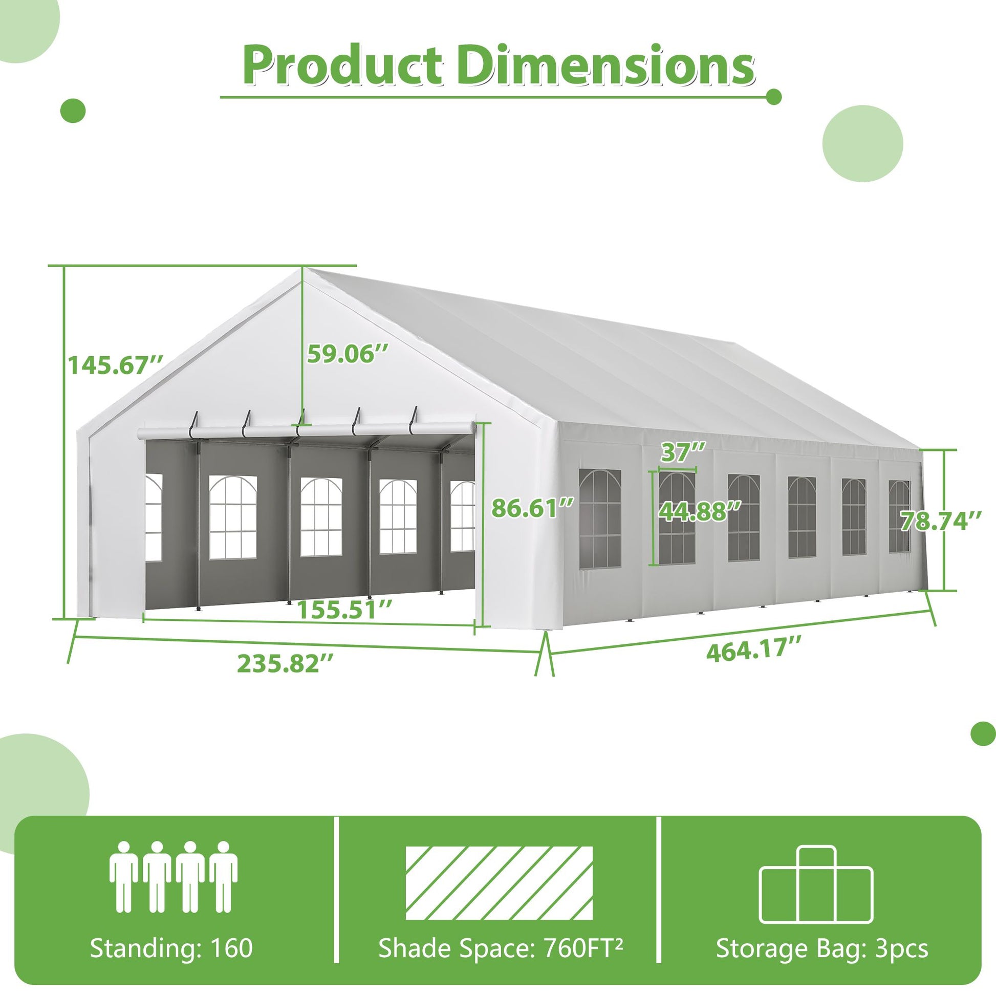 20' x 40' Heavy Duty Party Tent with Removable Sidewalls & Zippered Doors, Outdoor Canopy for Weddings, Events, Camping, and Garden Parties with 3 Carry Bags