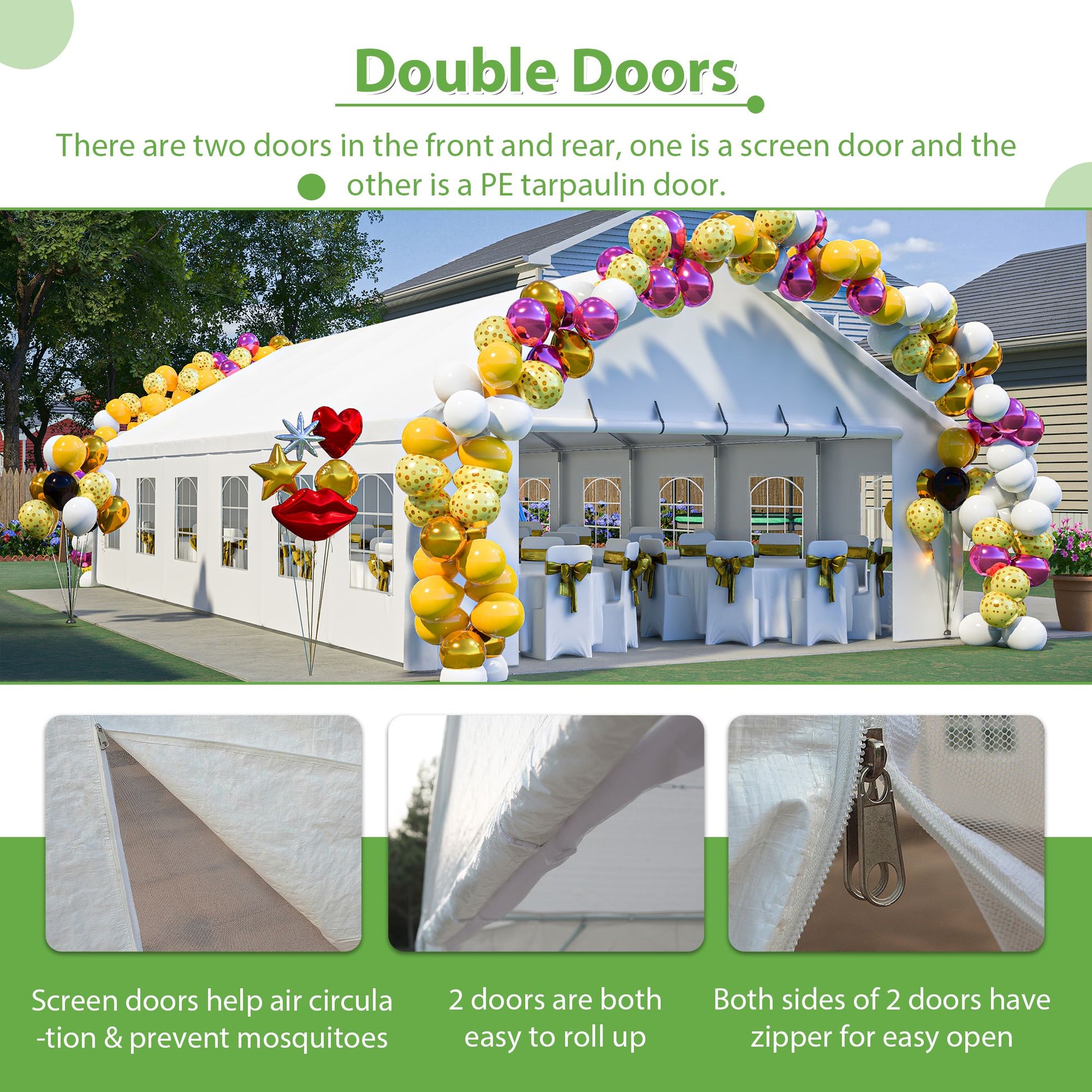 20' x 40' Heavy Duty Party Tent with Removable Sidewalls & Zippered Doors, Outdoor Canopy for Weddings, Events, Camping, and Garden Parties with 3 Carry Bags