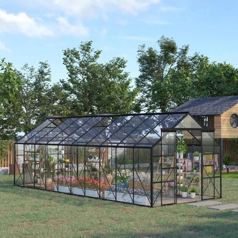 20' x 8' Walk-In Greenhouse, Aluminium Frame, Sliding Door, Adjustable Windows