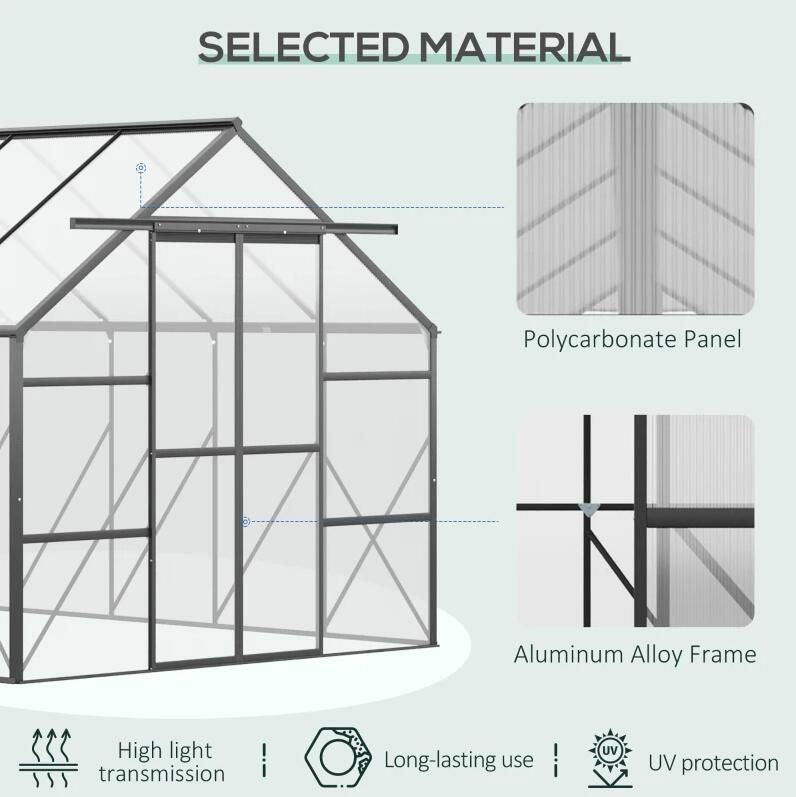 20' x 8' Walk-In Greenhouse, Aluminium Frame, Sliding Door, Adjustable Windows