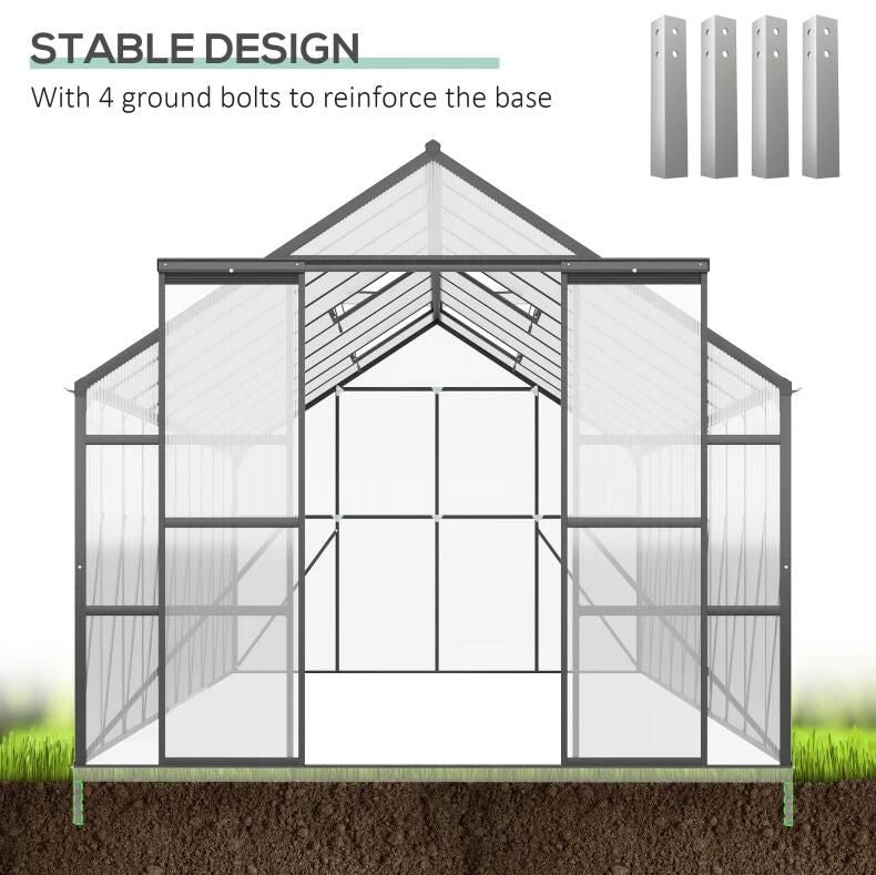 20' x 8' Walk-In Greenhouse, Aluminium Frame, Sliding Door, Adjustable Windows