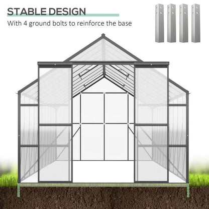 20' x 8' Walk-In Greenhouse, Aluminium Frame, Sliding Door, Adjustable Windows