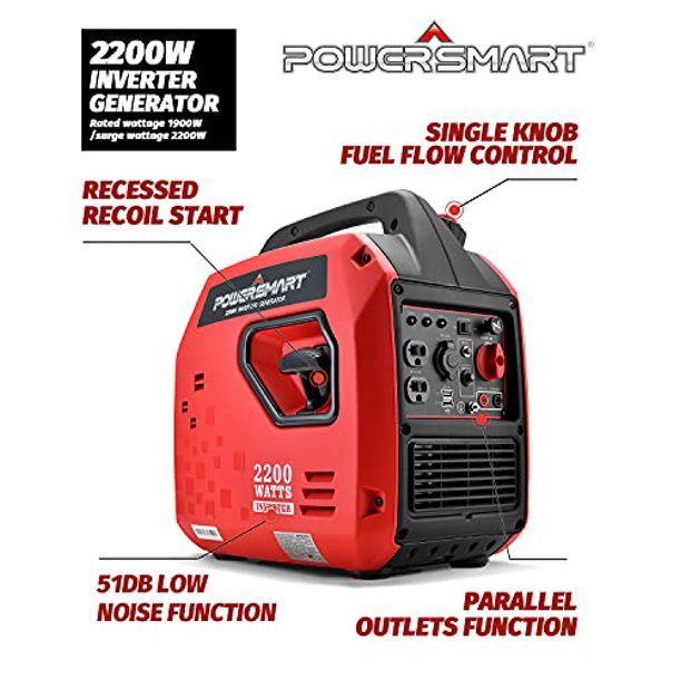 2200W Inverter Generator, Super Quiet, Gas Powered, for Outdoor Camping & Home Use