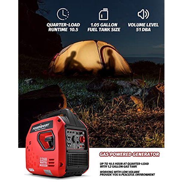 2200W Inverter Generator, Super Quiet, Gas Powered, for Outdoor Camping & Home Use