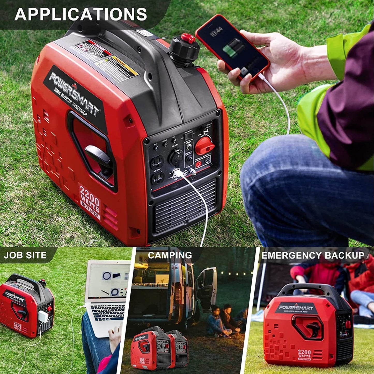2200W Inverter Generator, Super Quiet, Gas Powered, for Outdoor Camping & Home Use