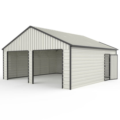 23' x 22' Metal Storage Shed w/ Double Door Garage & Side Entry Door, 500 sq-ft Space