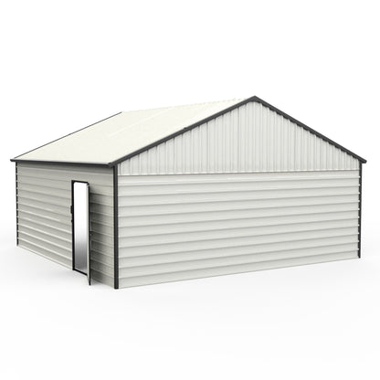 23' x 22' Metal Storage Shed w/ Double Door Garage & Side Entry Door, 500 sq-ft Space