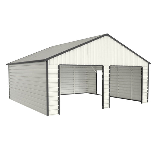 23' x 22' Metal Storage Shed w/ Double Door Garage & Side Entry Door, 500 sq-ft Space