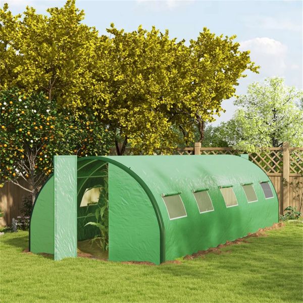 24.5' x 10' Walk-In Outdoor Greenhouse, Galvanized Steel Frame, PE Cover