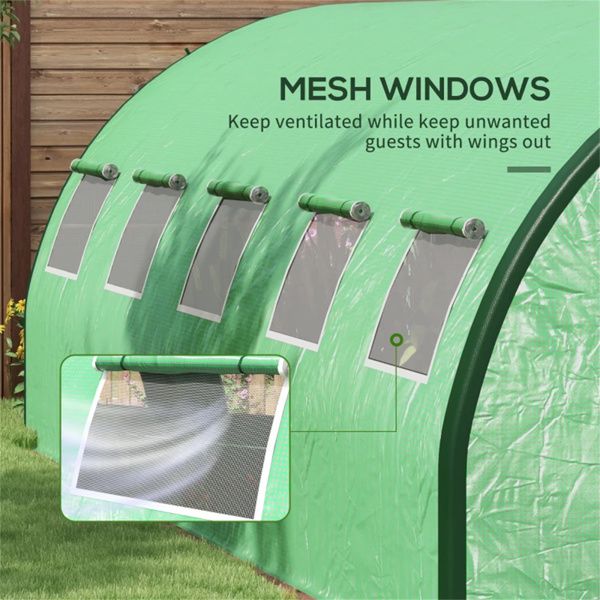 24.5' x 10' Walk-In Outdoor Greenhouse, Galvanized Steel Frame, PE Cover