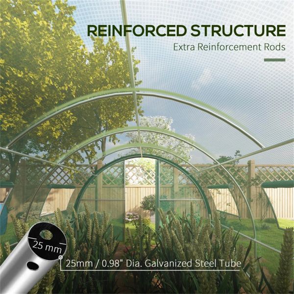 24.5' x 10' Walk-In Outdoor Greenhouse, Galvanized Steel Frame, PE Cover