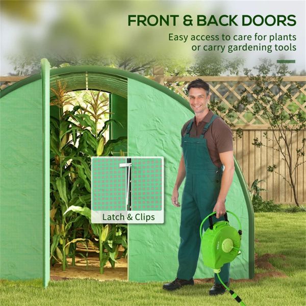 24.5' x 10' Walk-In Outdoor Greenhouse, Galvanized Steel Frame, PE Cover