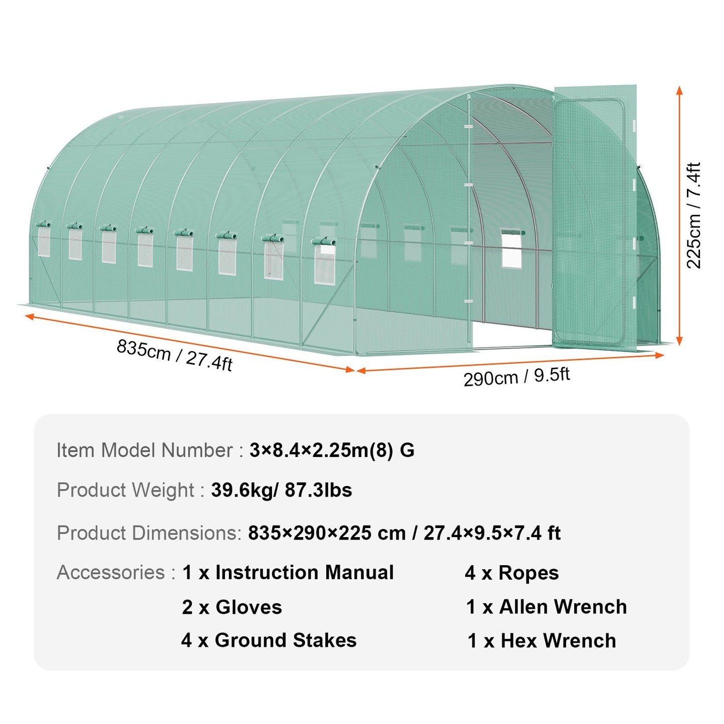 27.5' x 9.5' Tunnel Greenhouse, Heavy-Duty & Weatherproof Design