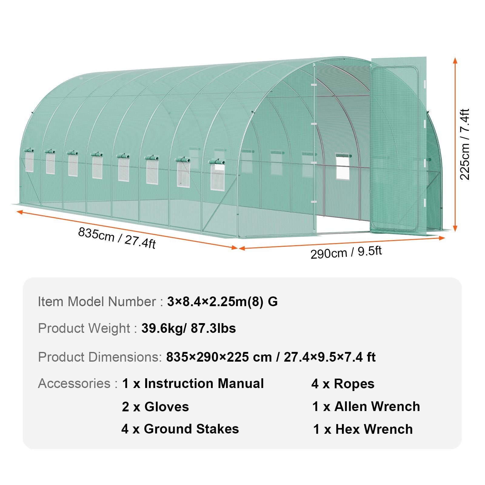 27.5' x 9.5' Tunnel Greenhouse, Heavy-Duty & Weatherproof Design