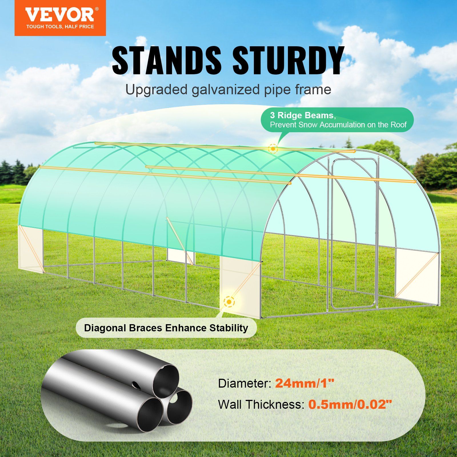 27.5' x 9.5' Tunnel Greenhouse, Heavy-Duty & Weatherproof Design