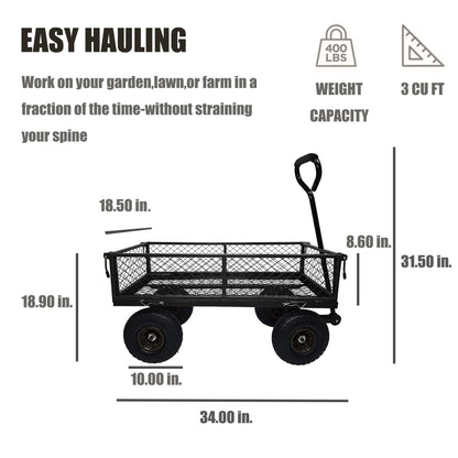 3' x 1.5' 4-Wheel Utility Wagon, 300 lbs Load Capacity, Removable Sides