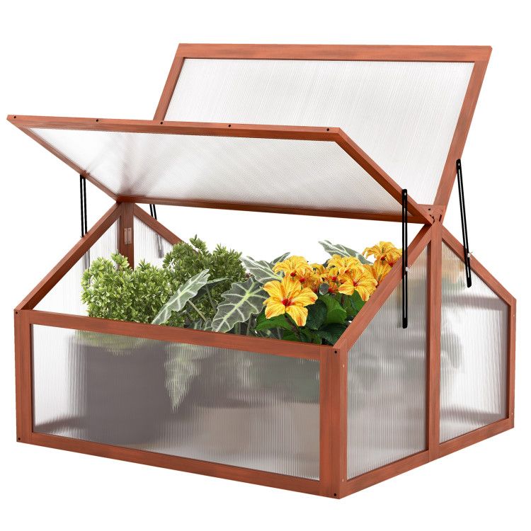 3' x 2.5' Solid Wood Folding Plant Box, Polycarbonate Glazing, Adjustable Top