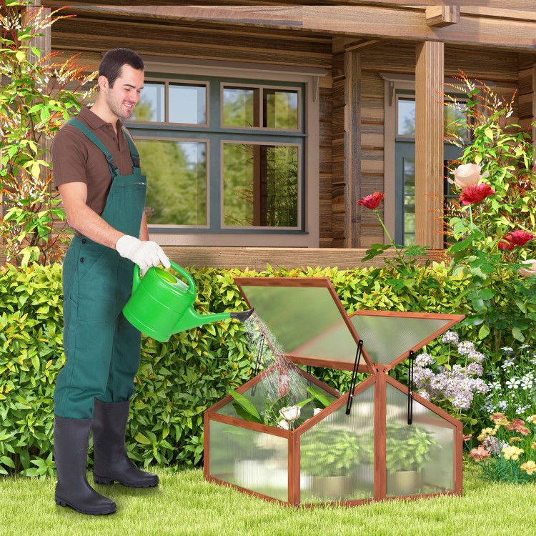 3' x 2.5' Solid Wood Folding Plant Box, Polycarbonate Glazing, Adjustable Top