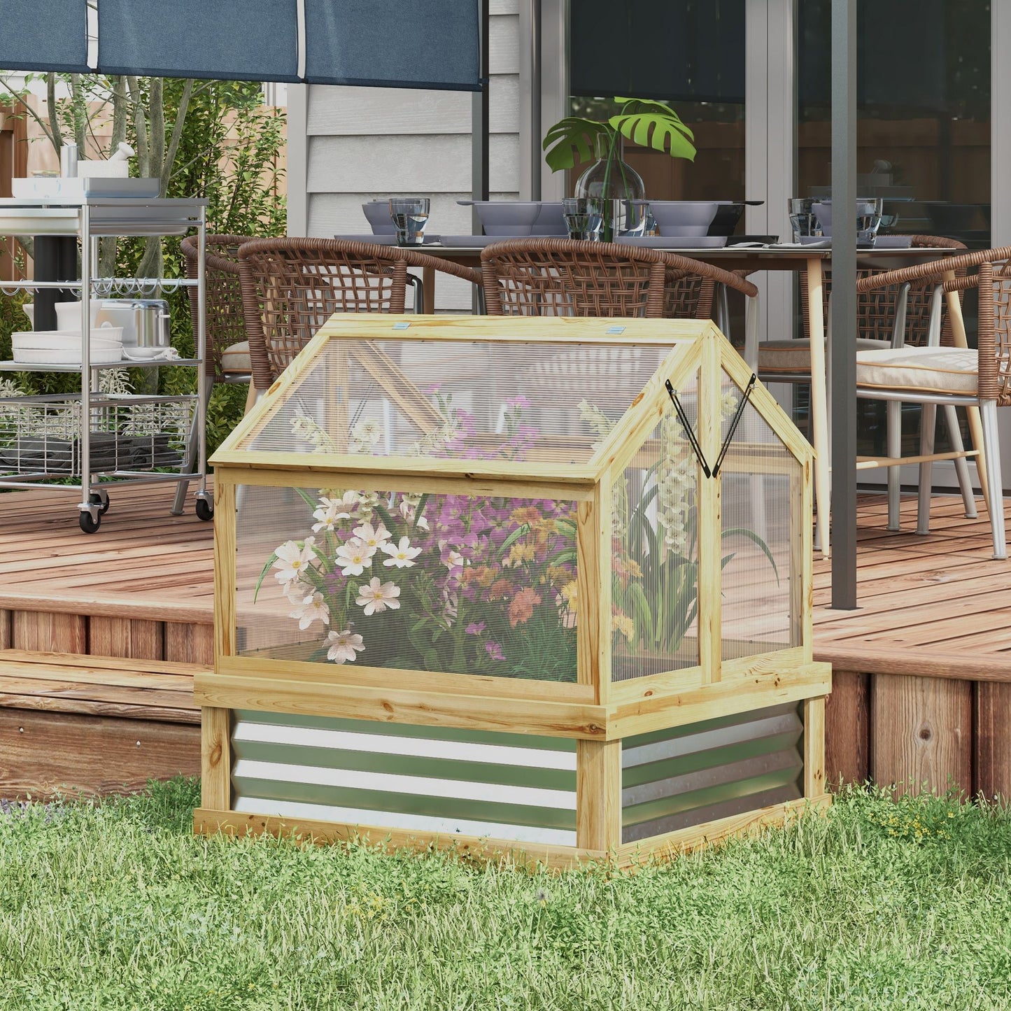 3' x 2.5' Wooden Raised Garden Bed with Polycarbonate Greenhouse, UV Protection
