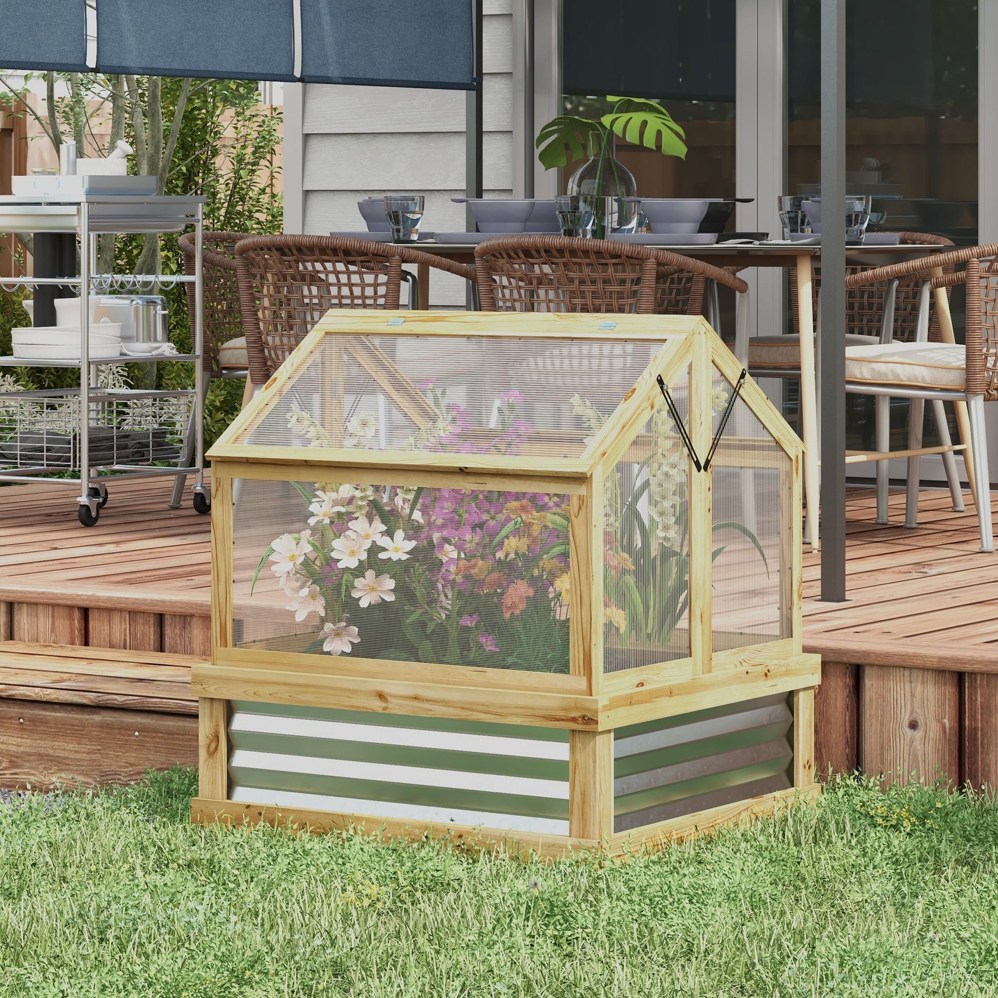 3' x 2.5' Wooden Raised Garden Bed with Polycarbonate Greenhouse, UV Protection