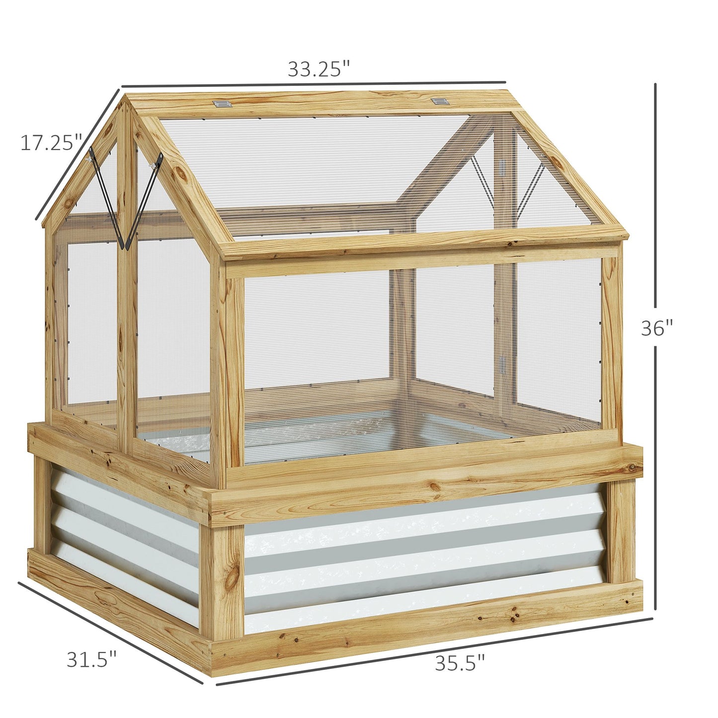 3' x 2.5' Wooden Raised Garden Bed with Polycarbonate Greenhouse, UV Protection