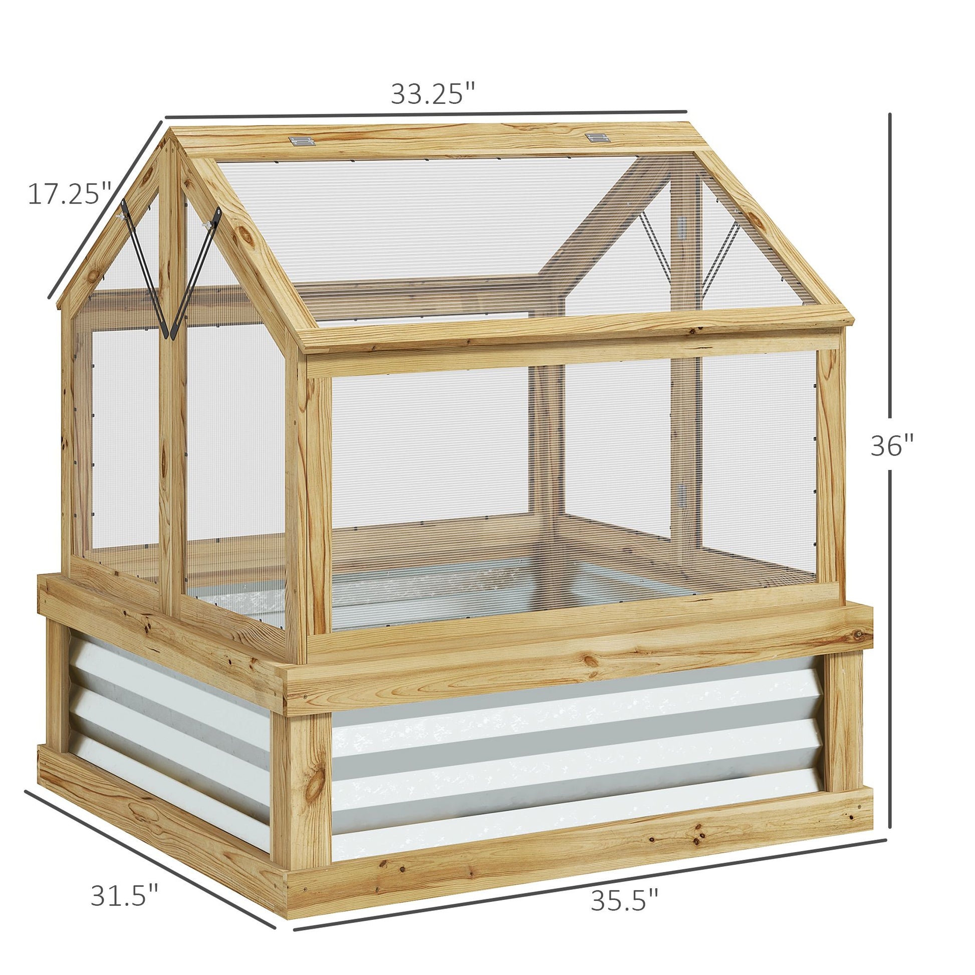 3' x 2.5' Wooden Raised Garden Bed with Polycarbonate Greenhouse, UV Protection