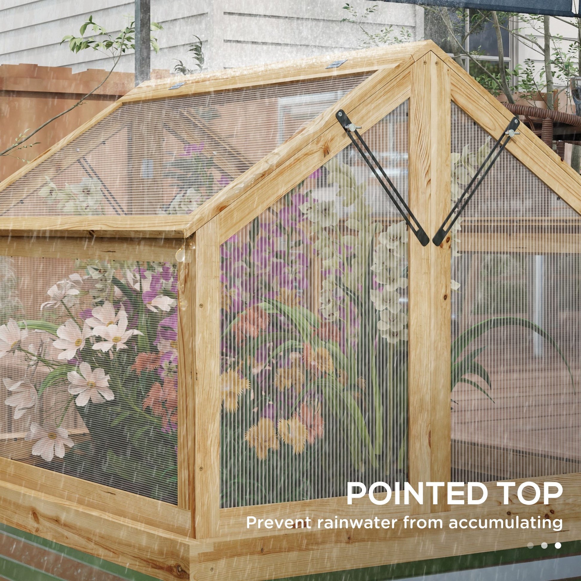3' x 2.5' Wooden Raised Garden Bed with Polycarbonate Greenhouse, UV Protection