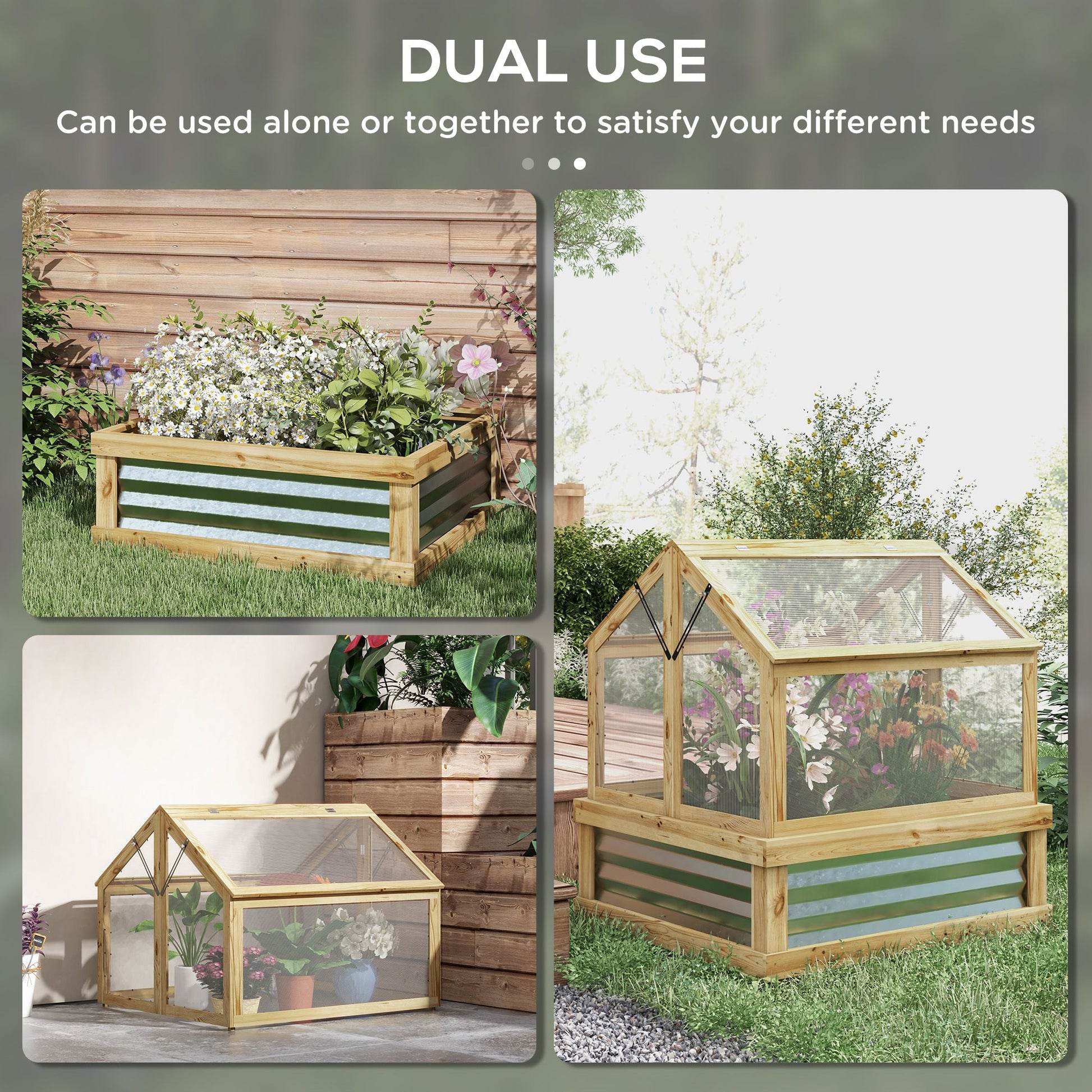 3' x 2.5' Wooden Raised Garden Bed with Polycarbonate Greenhouse, UV Protection