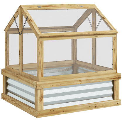 3' x 2.5' Wooden Raised Garden Bed with Polycarbonate Greenhouse, UV Protection