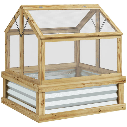 3' x 2.5' Wooden Raised Garden Bed with Polycarbonate Greenhouse, UV Protection