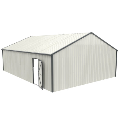 33' x 25' Metal Storage Shed w/ Double Door Garage & Side Entry Door