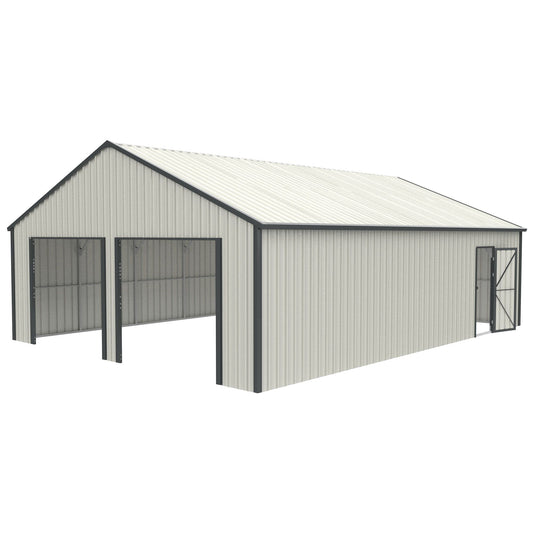 33' x 25' Metal Storage Shed w/ Double Door Garage & Side Entry Door