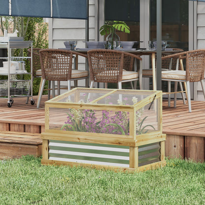 3.0' x 1.5' Wooden Raised Garden Bed, Lean-To Greenhouse, Natural Wood Finish