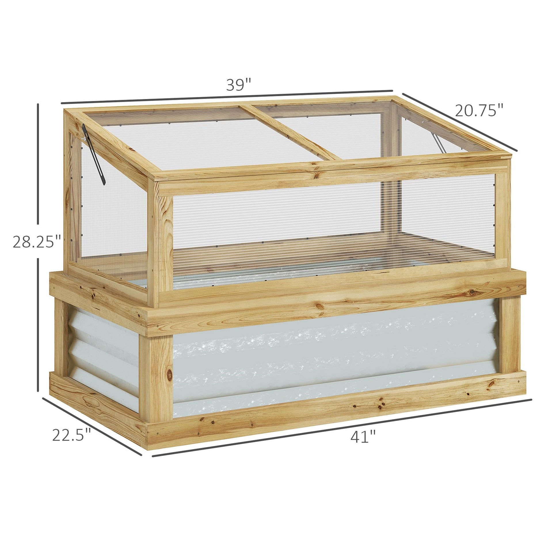 3.0' x 1.5' Wooden Raised Garden Bed, Lean-To Greenhouse, Natural Wood Finish