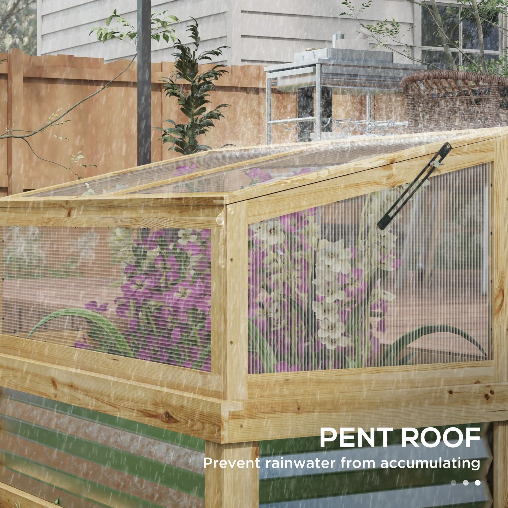 3.0' x 1.5' Wooden Raised Garden Bed, Lean-To Greenhouse, Natural Wood Finish