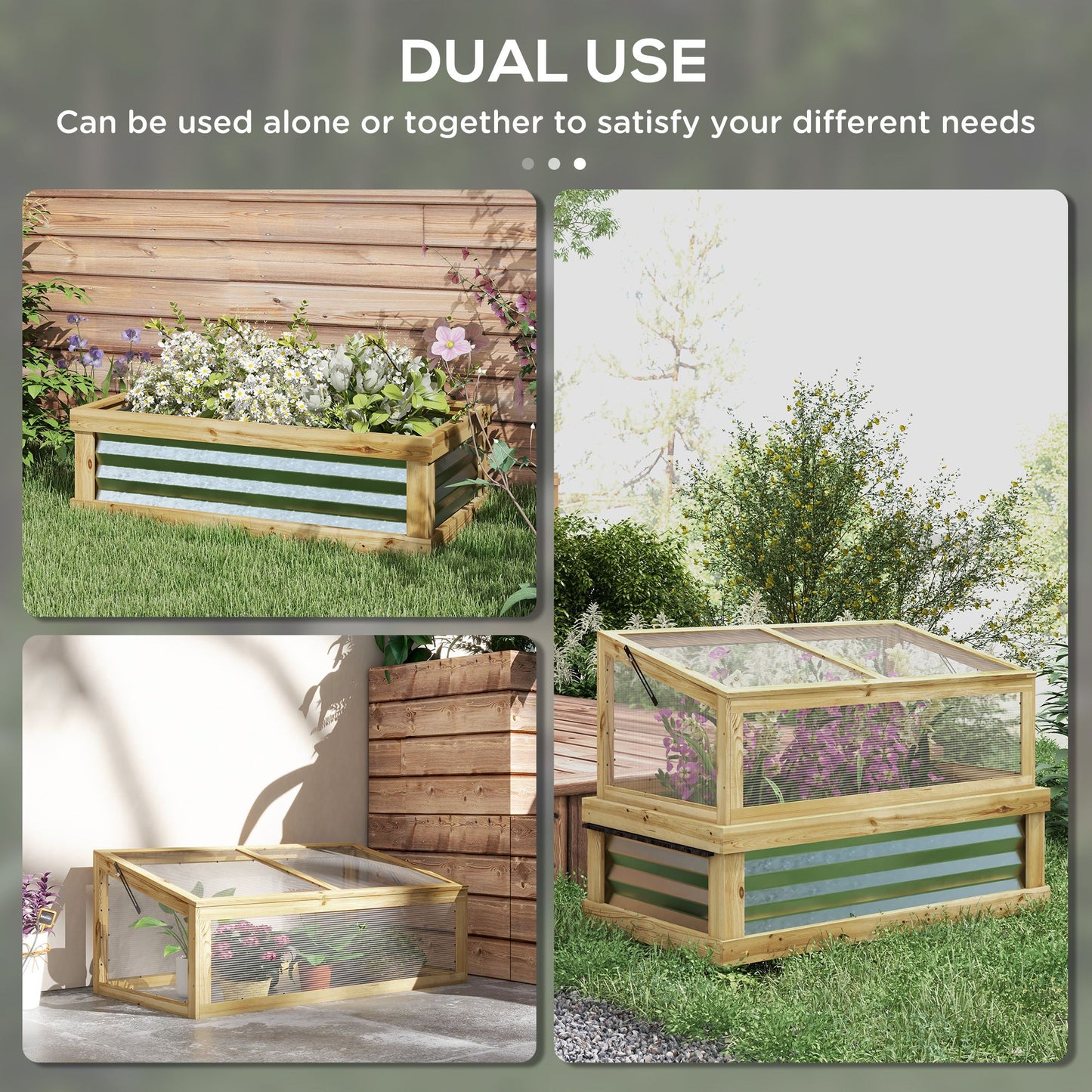3.0' x 1.5' Wooden Raised Garden Bed, Lean-To Greenhouse, Natural Wood Finish