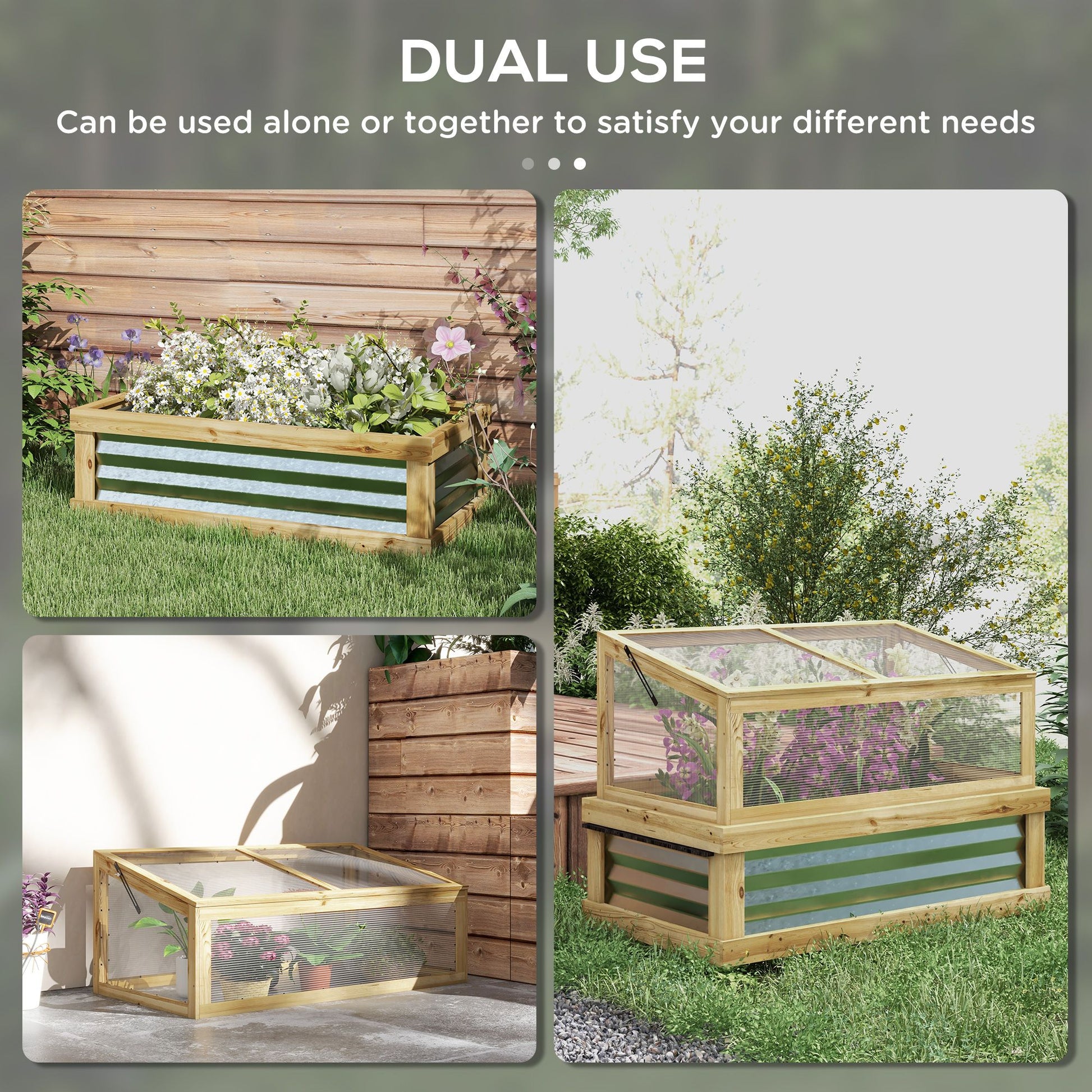 3.0' x 1.5' Wooden Raised Garden Bed, Lean-To Greenhouse, Natural Wood Finish