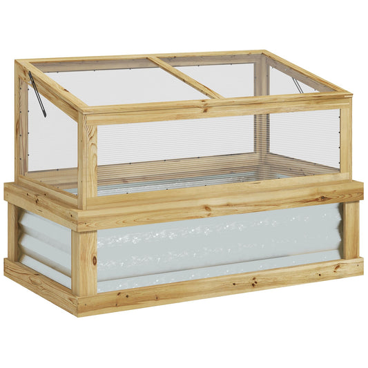 3.0' x 1.5' Wooden Raised Garden Bed, Lean-To Greenhouse, Natural Wood Finish