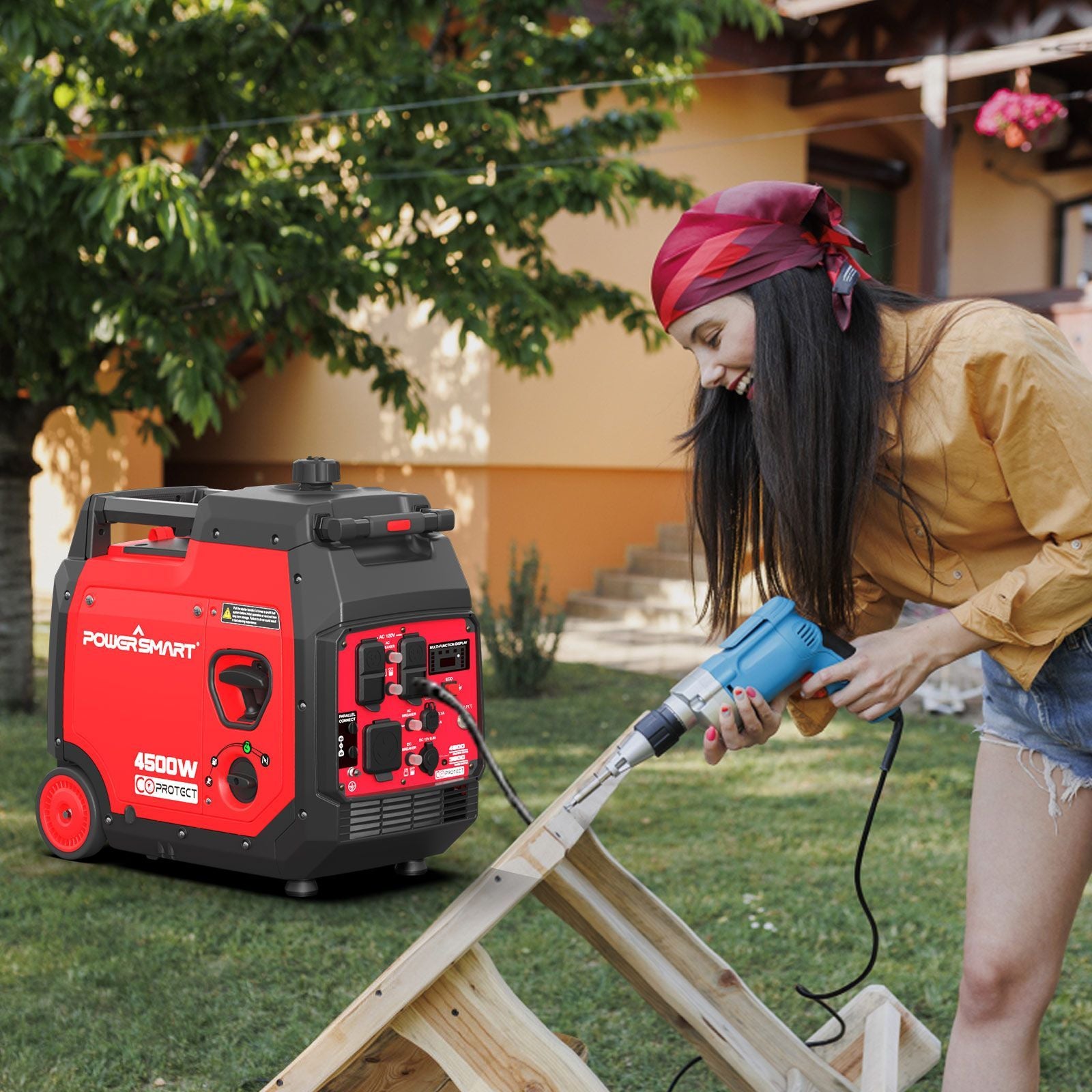 4500W Inverter Generator with CO Detect & Retractable Rod for Outdoor Use PS5045CE,Gas Powered Portable Generator, Low Noise,