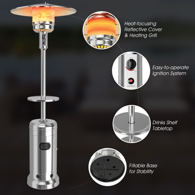 48,000 BTU Propane Patio Heater with Wheels, Outdoor Gas Heater with Tabletop