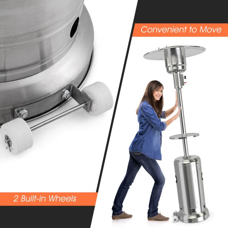 48,000 BTU Propane Patio Heater with Wheels, Outdoor Gas Heater with Tabletop