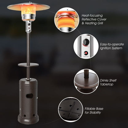 48,000 BTU Propane Patio Heater with Wheels, Outdoor Gas Heater with Tabletop