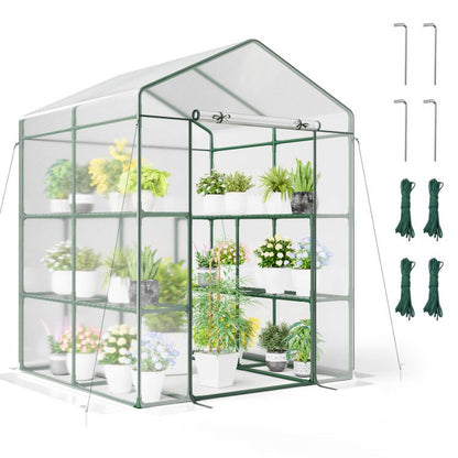 4.6' x 4.7' Mini Walk-In Greenhouse, 4-Tier Shelving, PVC Cover